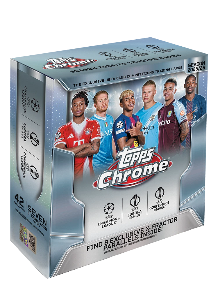 2025-26 Topps Chrome UEFA Club Competitions Mega Box factory sealed soccer cards