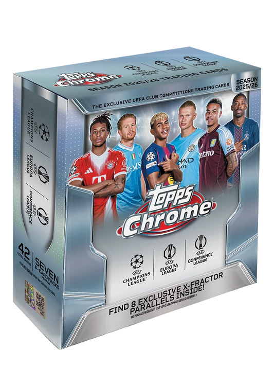 2025-26 Topps Chrome UEFA Club Competitions Mega Box factory sealed soccer cards
