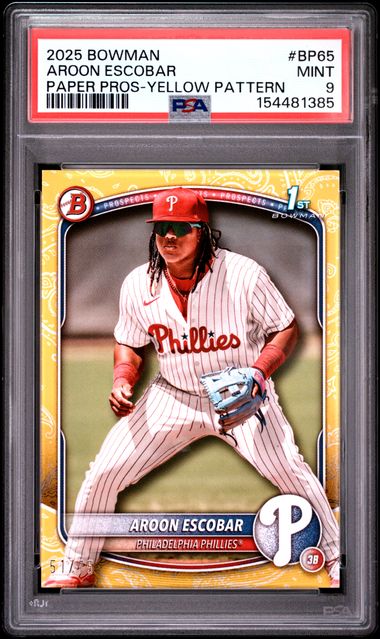 2025 Bowman Aroon Escobar Yellow Pattern 1st Bowman #BP65 PSA 9 Mint