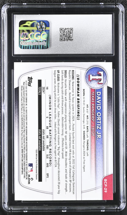 2025 Bowman Chrome Prospects David Ortiz Jr. Lava Refractor /399 #BCP-29 CGC 10