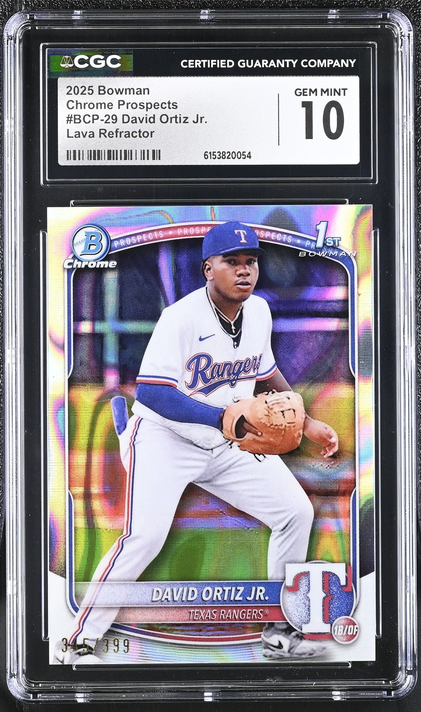 2025 Bowman Chrome Prospects David Ortiz Jr. Lava Refractor /399 #BCP-29 CGC 10
