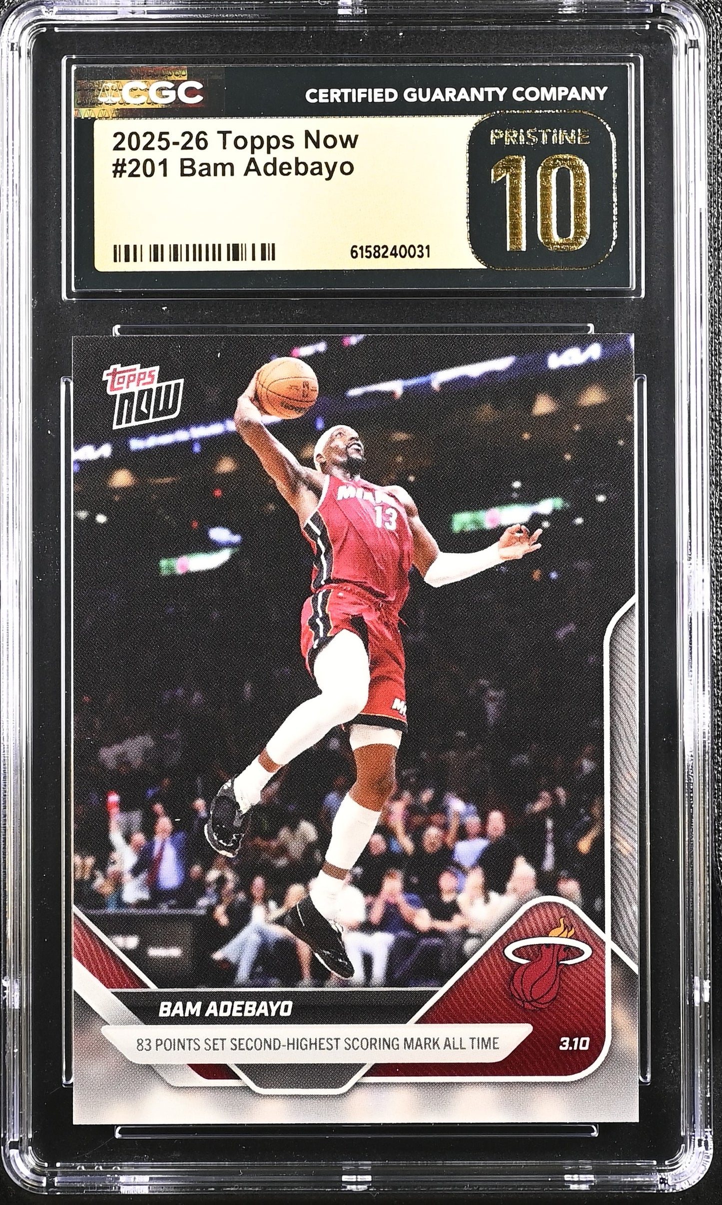 Basketball trading card of Miami Heat player Bam Adebayo in a protective case with CGC grading label