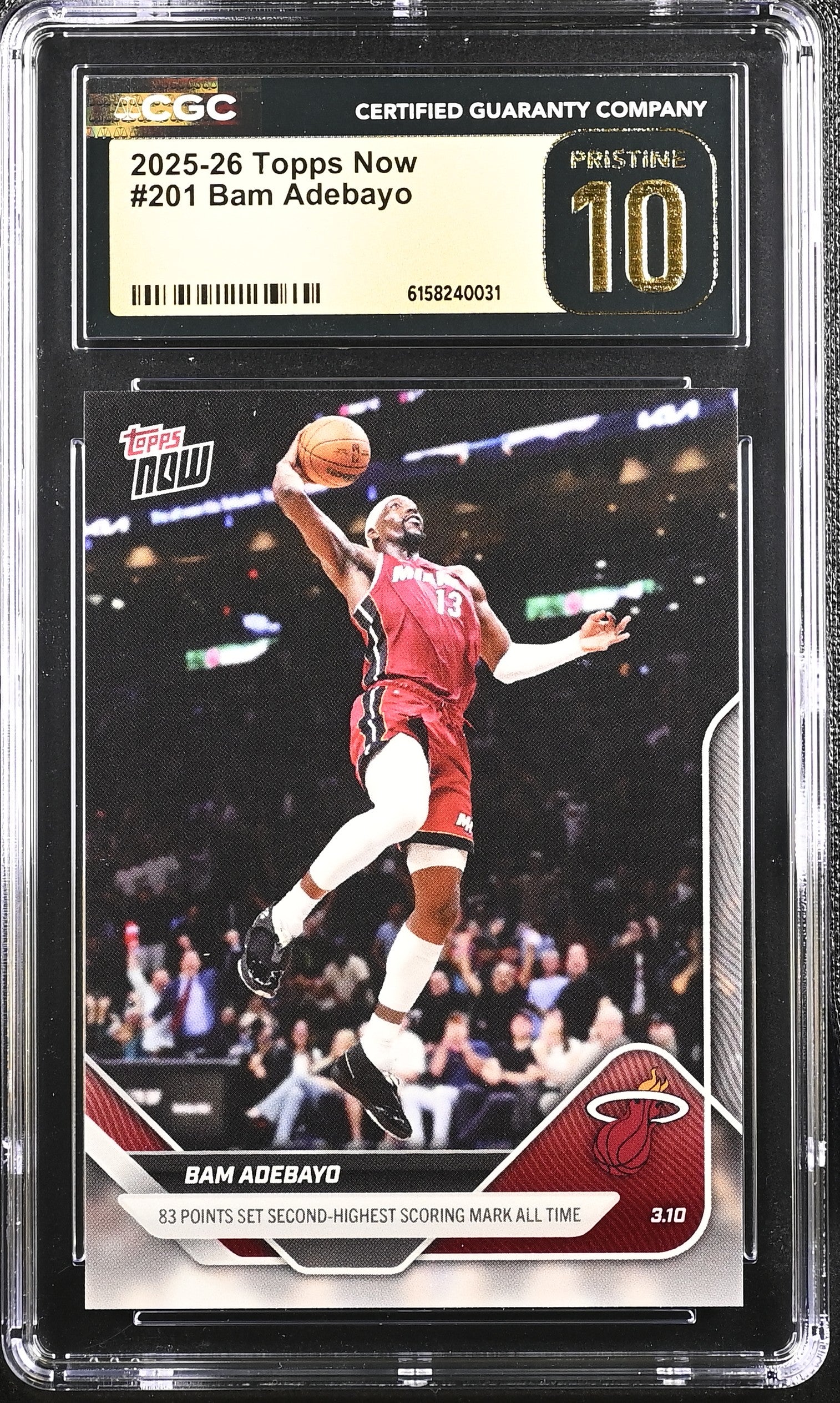 Basketball trading card of Miami Heat player Bam Adebayo in a protective case with CGC grading label