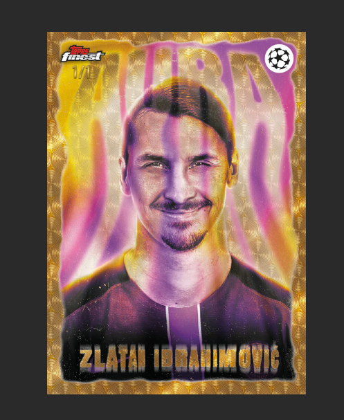 Soccer trading card featuring Zlatan Ibrahimovic with a colorful design and Topps Finest logo.