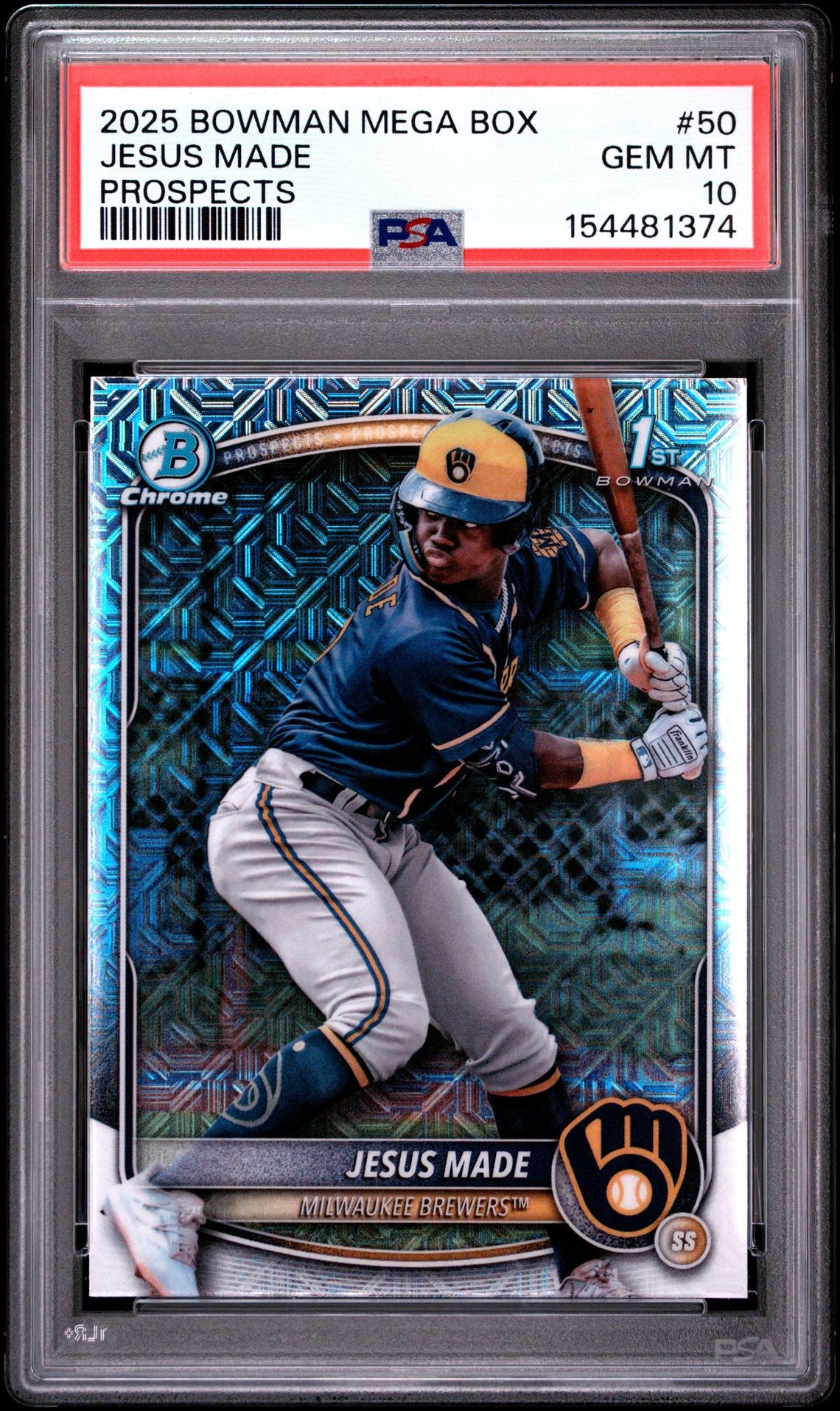 Baseball trading card featuring Jesus Made with a PSA grading label on top