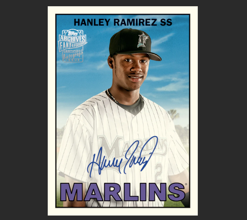 Baseball trading card of Hanley Ramirez with Marlins logo