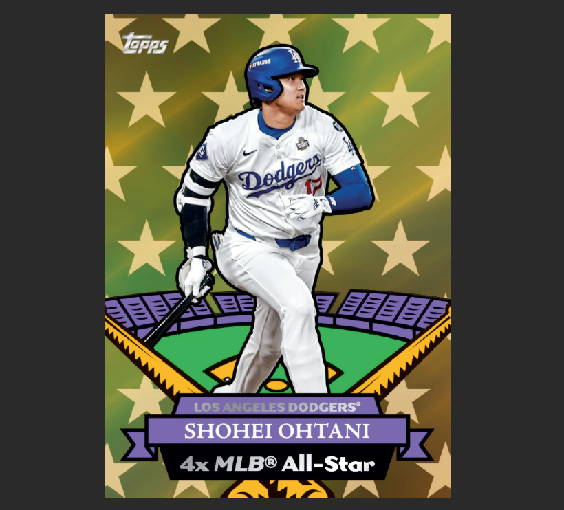 Baseball trading card of Shohei Ohtani with a starry background