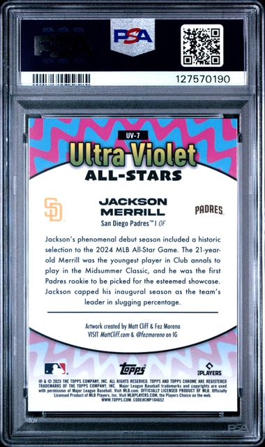2025 Topps Chrome Jackson Merrill Ultra Violet All-Stars #UV7 PSA 9