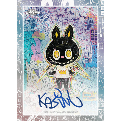 Colorful trading card with a cartoon character and 'Kasim' text on a chaotic background