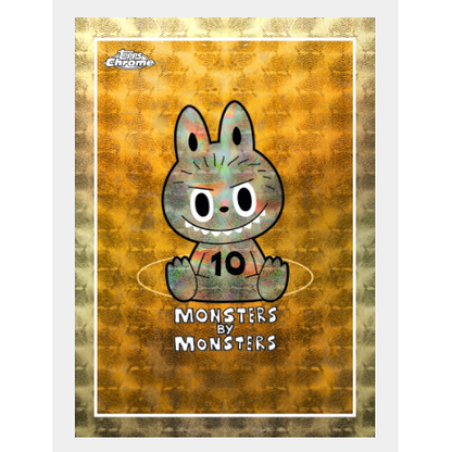 Stylized monster character with 'Monsters by Monsters' text on a textured background