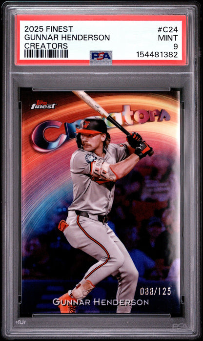 Gunnar Henderson sports trading card in a protective case with PSA grading label