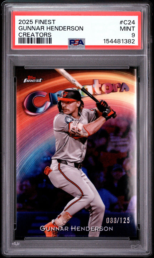 Gunnar Henderson sports trading card in a protective case with PSA grading label