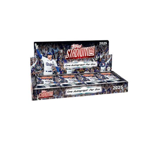 Topps Stadium Club 2025 trading card box on a white background