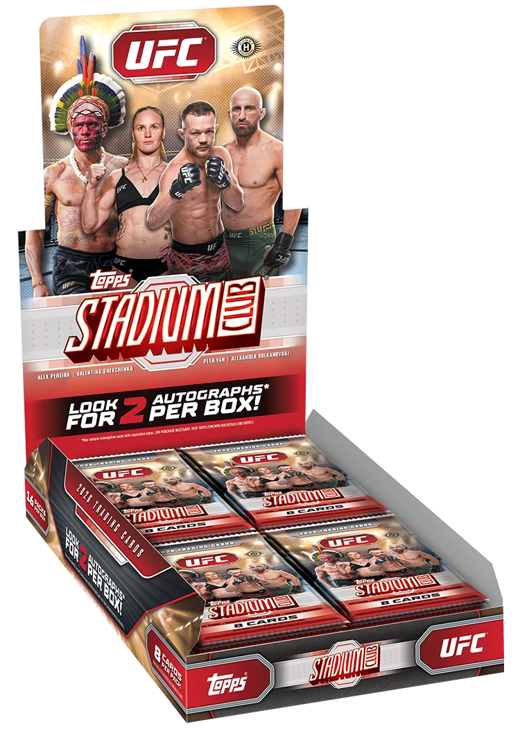 2026 Topps Stadium Club UFC Hobby Box with 16 packs and 2 autographs per box