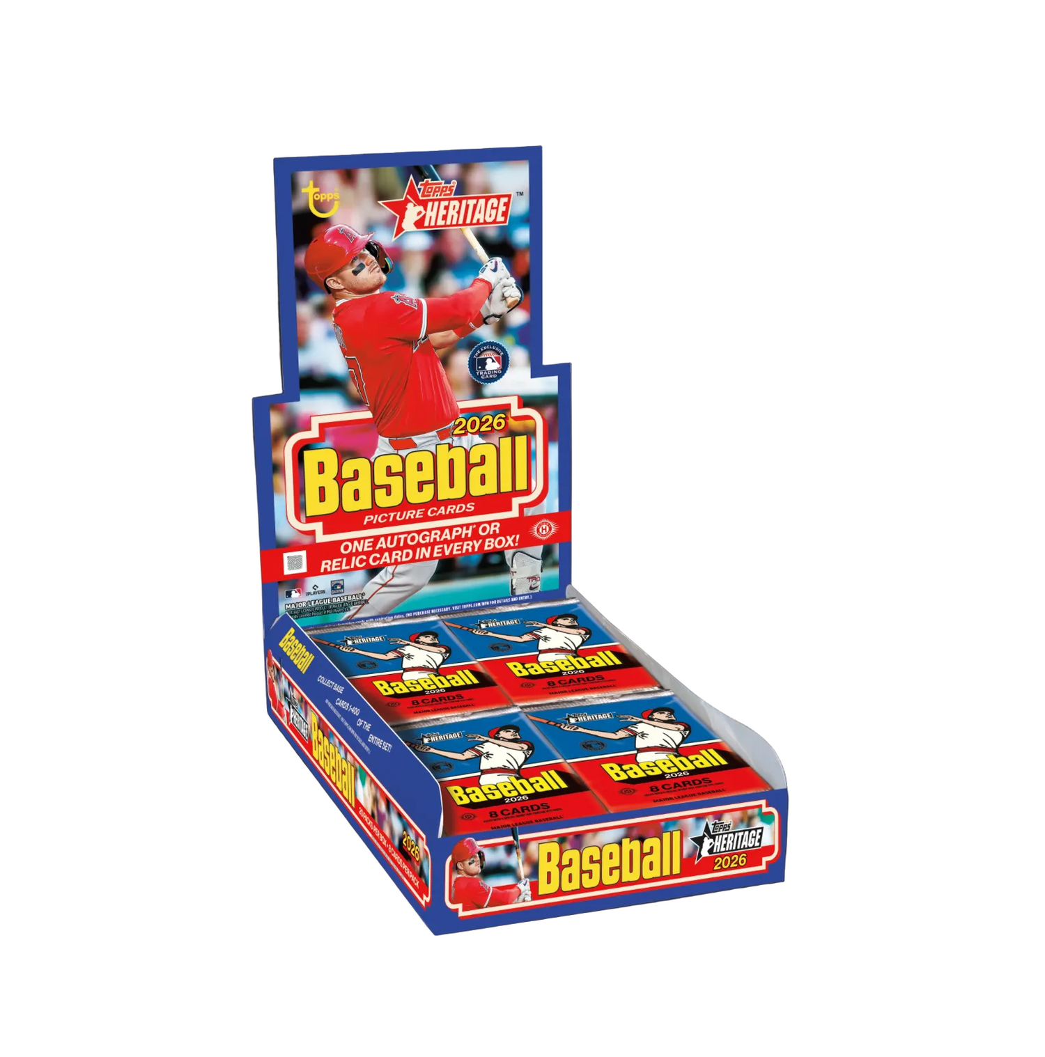Box of 2026 baseball trading cards with a player on the cover against a dark background