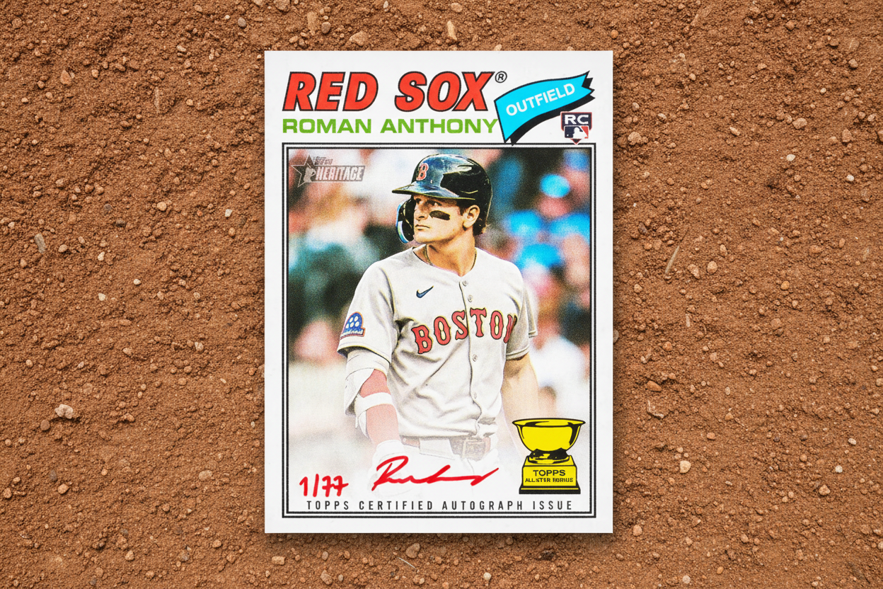 Baseball trading card of Roman Anthony for the Boston Red Sox with autograph