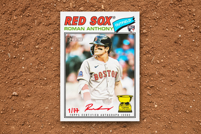 Baseball trading card of Roman Anthony for the Boston Red Sox with autograph