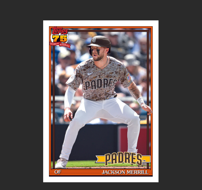 Baseball card of San Diego Padre Jackson Merrill Topps 75th Anniversary