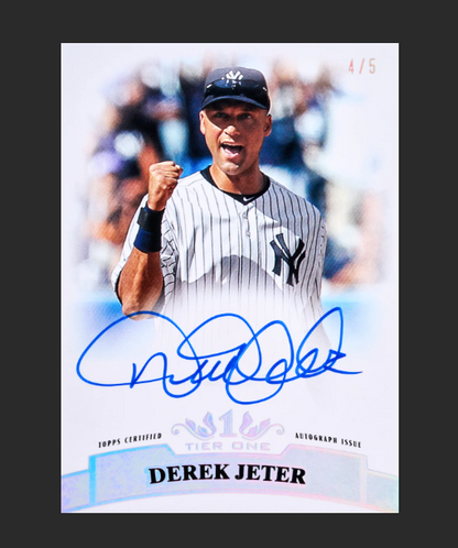 Baseball trading card of Derek Jeter with signature and branding
