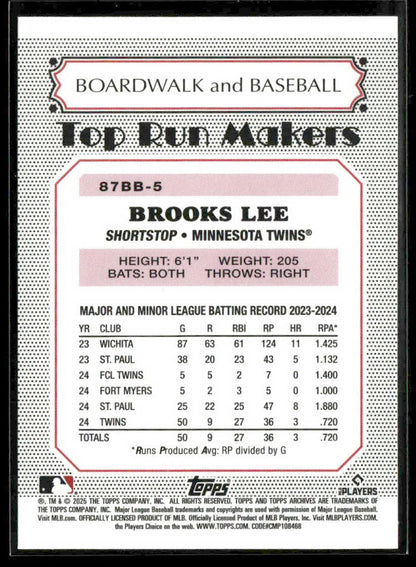 2025 Topps Archives #87BB-5 Brooks Lee Boardwalk and Baseball
