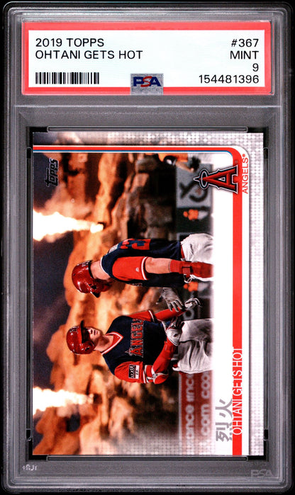 2019 Topps Shohei Ohtani Gets Hot #367 PSA 9 Mint (w/ Mike Trout)