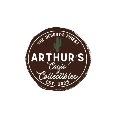 Logo for Arthur's Cards & Collectibles with a cactus symbol on a brown background