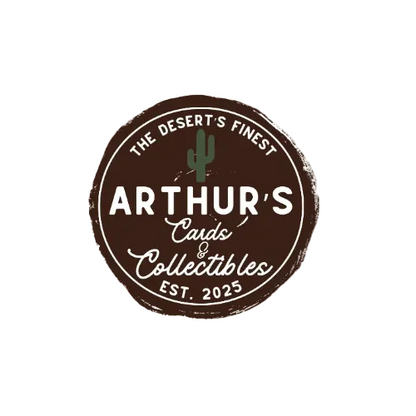 Logo for Arthur's Cards & Collectibles with a cactus symbol on a brown background
