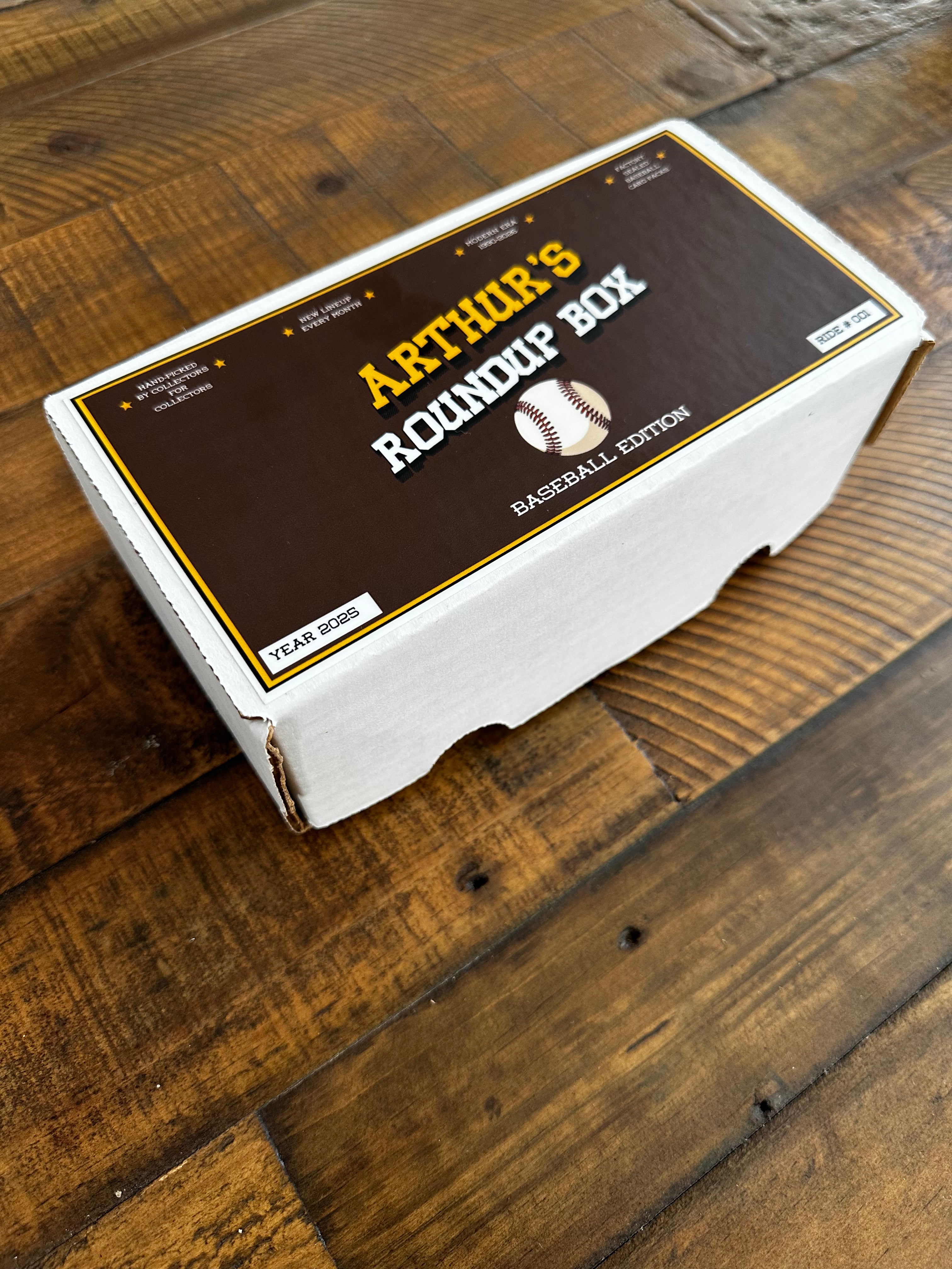 Box labeled 'Arthur's Roundup Box' on a wooden surface
