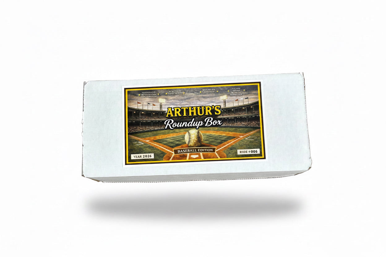 Box of Arthur's Roundup Box baseball cards on a white background