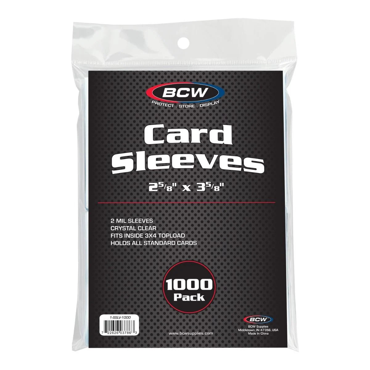 Pack of BCW card sleeves with specifications on a white background