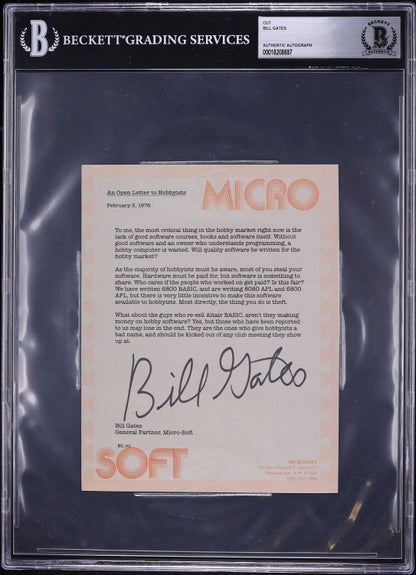 Bill Gates Signed “An Open Letter to Hobbyists” Cut Autograph – Beckett BAS Authentic