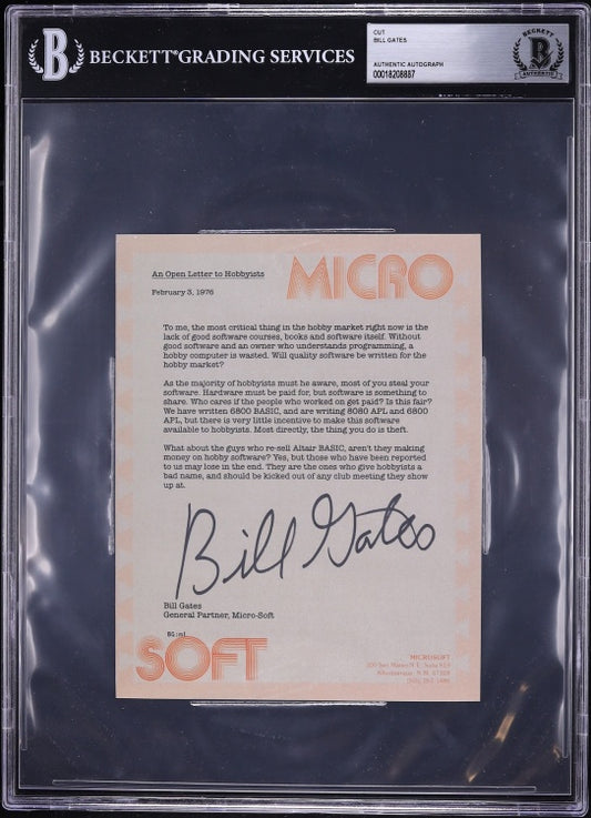 Bill Gates Signed “An Open Letter to Hobbyists” Cut Autograph – Beckett BAS Authentic