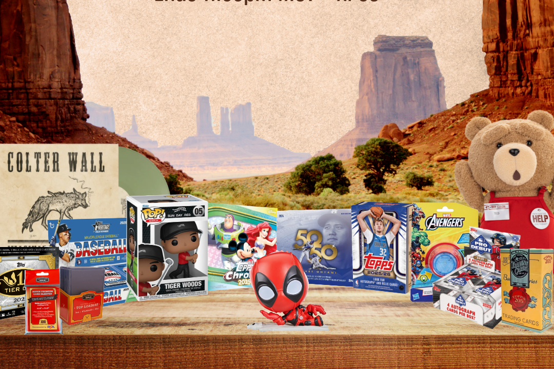 Arthur’s Black Friday Sale hero banner showing 20% off the entire store with Western desert background and a display of trading cards, vinyl, toys, and collectibles.