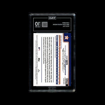 Baseball trading card in a protective clear TAG case with a black background