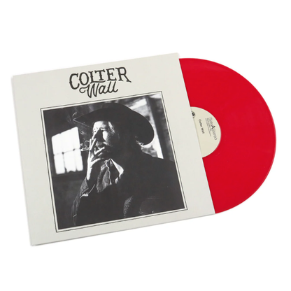 Red vinyl record with a black and white album cover featuring 'Colter Wall' on a white background