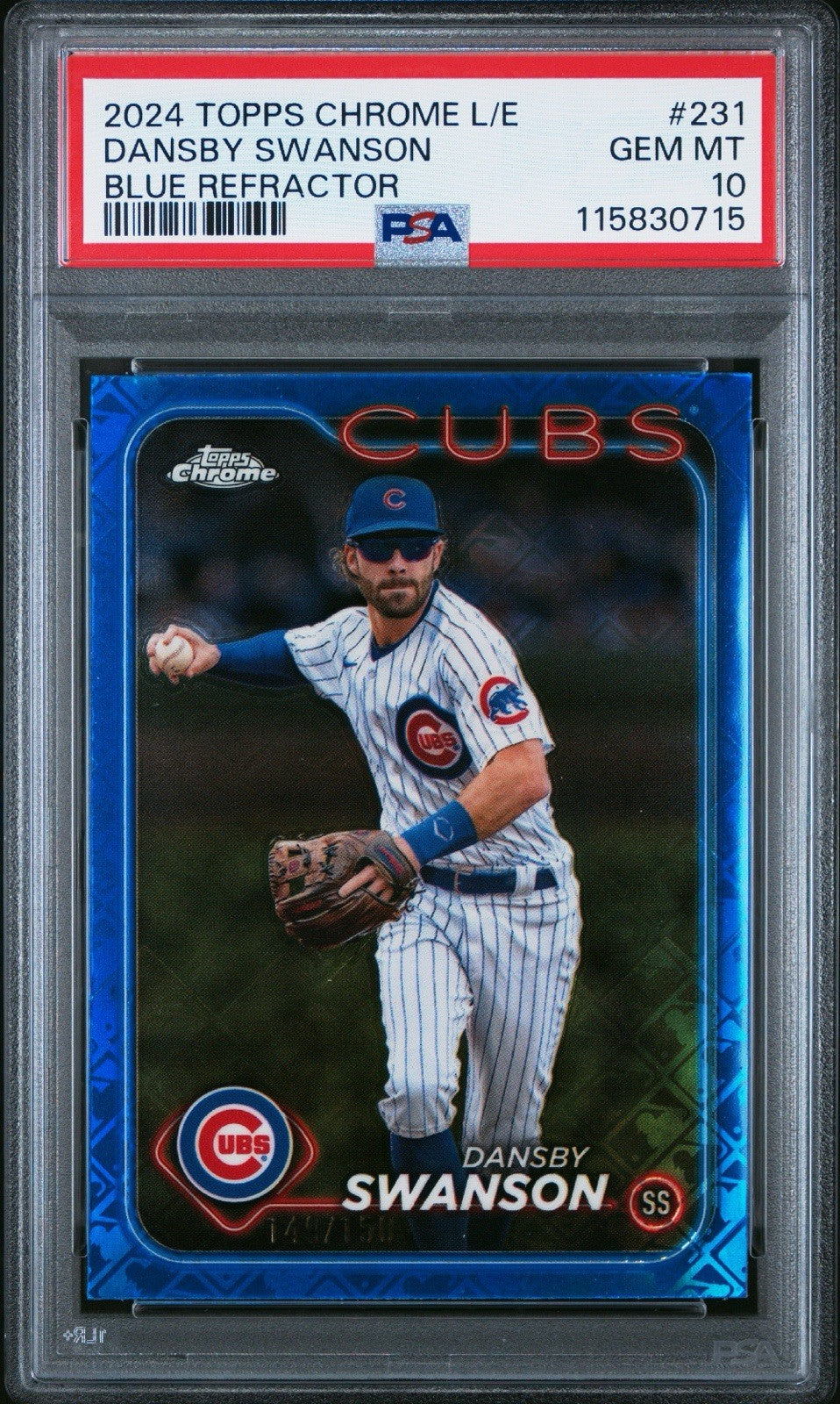 Dansby Swanson 2024 Topps Chrome Logofractor Blue Color Match #231 Cubs PSA Gem Mint 10