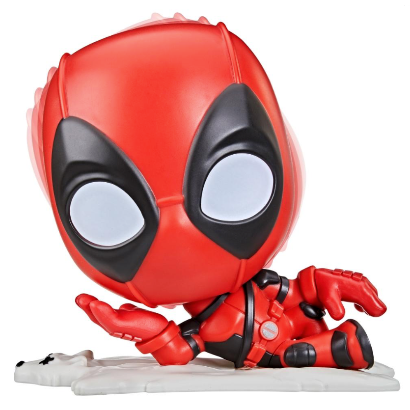Red and black superhero figurine on a white background