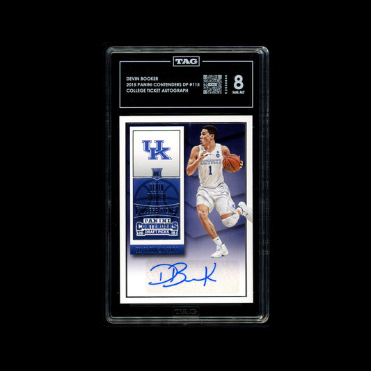 2015 Panini Contenders Draft Picks Devin Booker College Ticket Autograph #115 TAG 8 graded card
