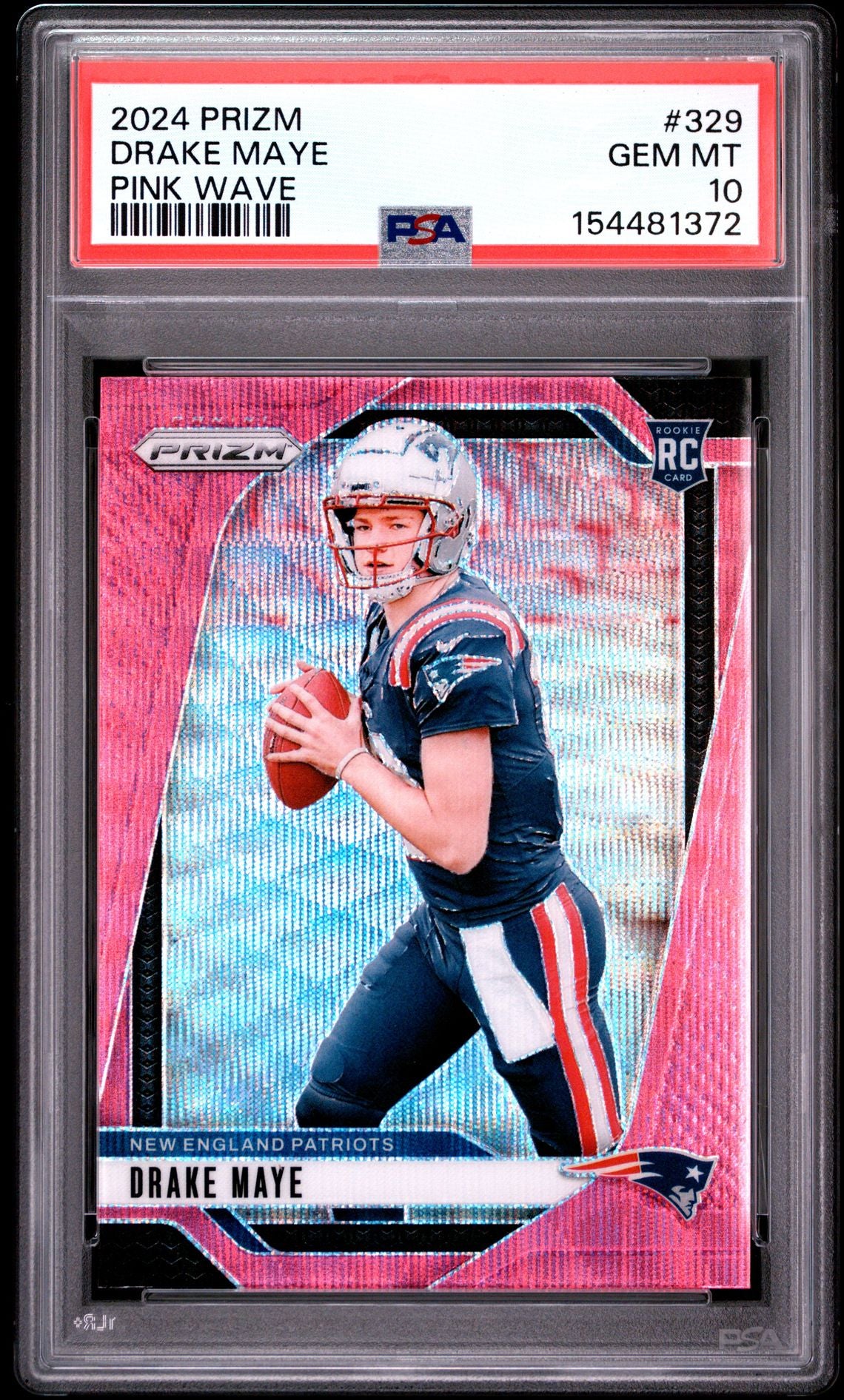 2024 Panini Prizm Drake Maye Pink Wave rookie card #329 graded PSA 10
