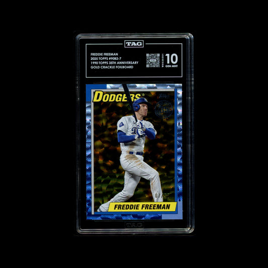 2025 Topps Freddie Freeman 1990 Topps 35th Anniversary Gold Crackle Foilboard #90B2-7 numbered 07/50 TAG 10 graded card

