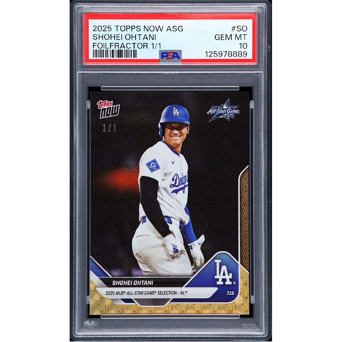 2025 Topps Now Shohei Ohtani 1/1 Gold Foilfractor PSA Gem Mint 10 trading card