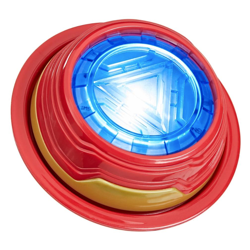 ToyReplica of a circular device with red, blue, and gold colors on a white background