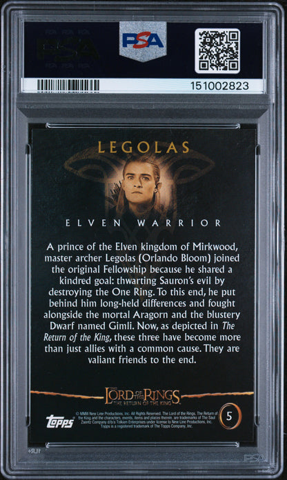 2003 Topps Lord of the Rings Return of the King Legolas #5 PSA 10 graded card back
