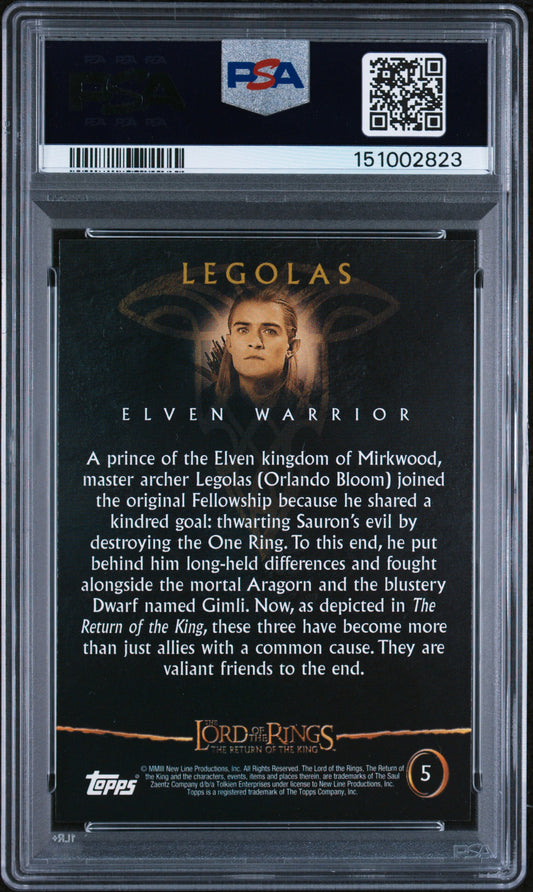 2003 Topps Lord of the Rings Return of the King Legolas #5 PSA 10 graded card back
