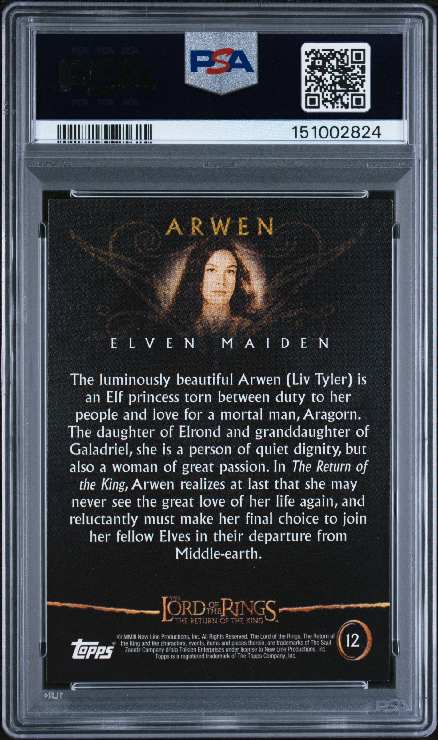 2003 Topps Lord of the Rings Return of the King Arwen #12 PSA 9 graded card back
