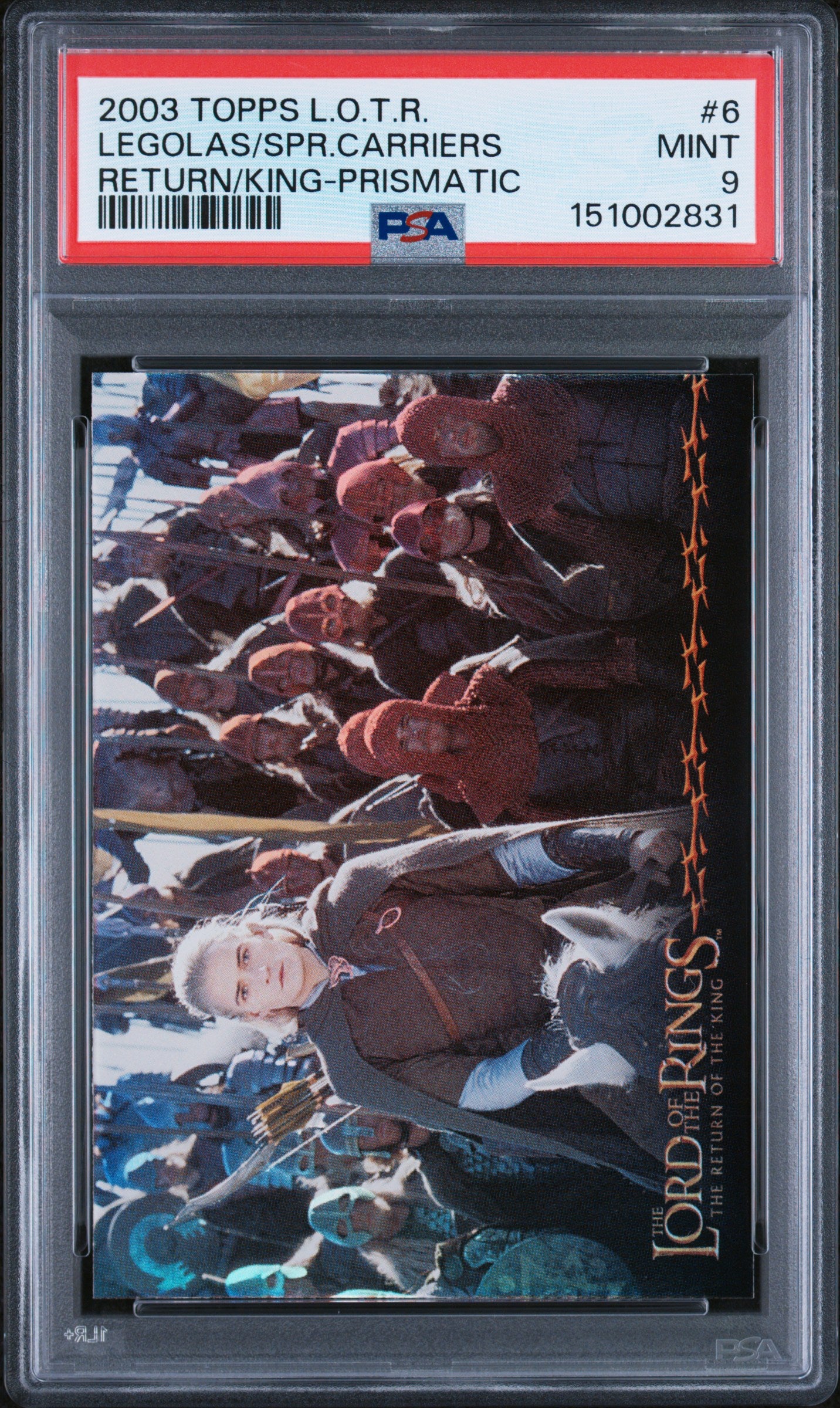 2003 Topps Lord of the Rings Return of the King Prismatic Legolas #6 PSA 9 graded card
