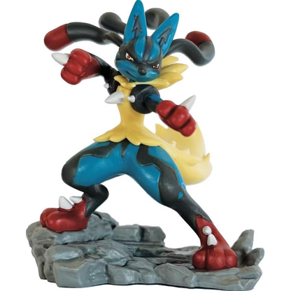 Colorful figurine of a character with blue, red, and black colors on a white background