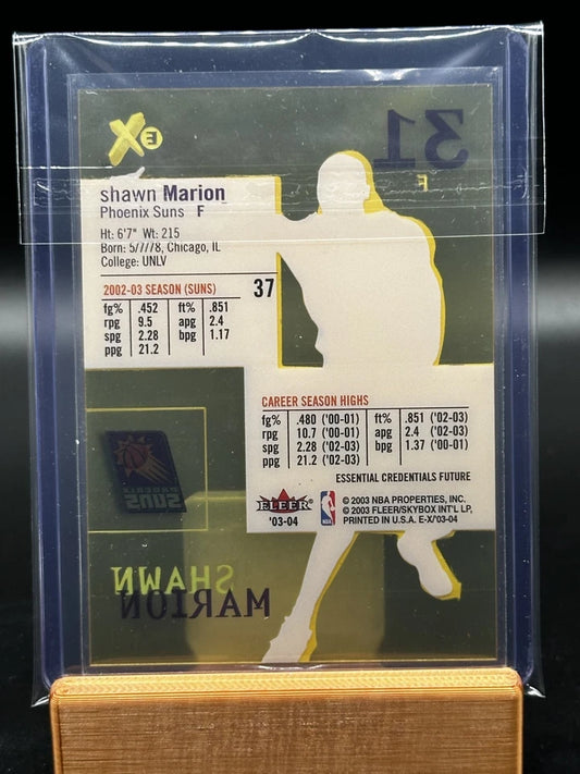 Back of 2003-04 Fleer E-X Essential Credentials Future Shawn Marion #37 serial numbered 05/66 Phoenix Suns card