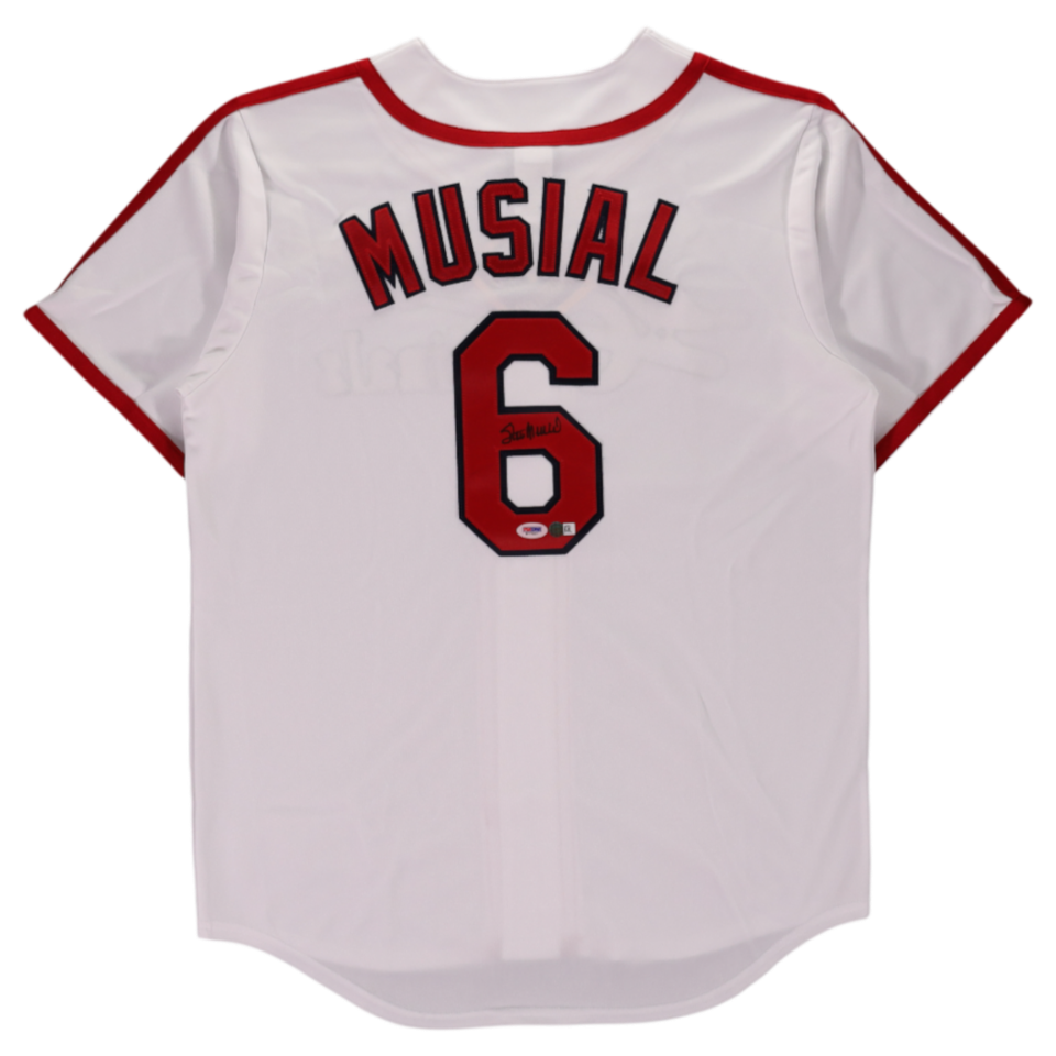 Stan Musial autographed St. Louis Cardinals Majestic number 6 jersey back