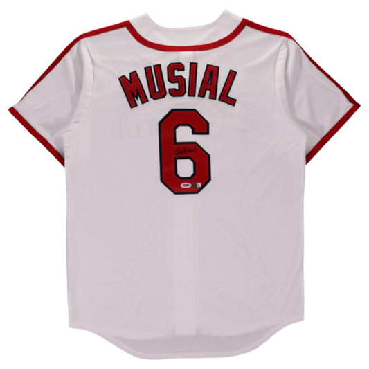 Stan Musial autographed St. Louis Cardinals Majestic number 6 jersey back